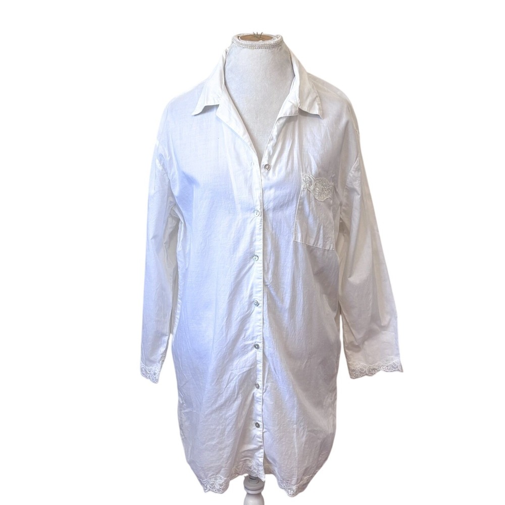 Gilligan O'Malley Vintage Lace Trim Nightgown Sleep Shirt Large White Cotton
